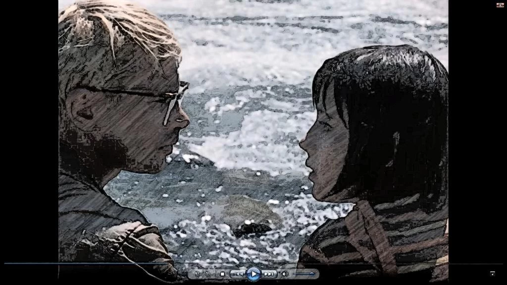 Эпизод из к/ф "Кавказская пленница". Шурик и Нина мёрзнут на берегу реки.